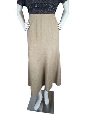 Vintage Talbots Woman Irish Linen Midi Skirt 16W Beige Natural Flared Maxi Skirt